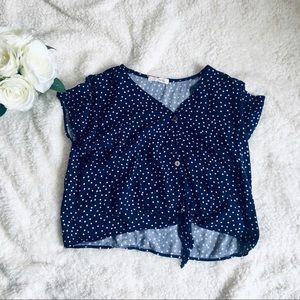Navy Polka Dot Knotted Top
